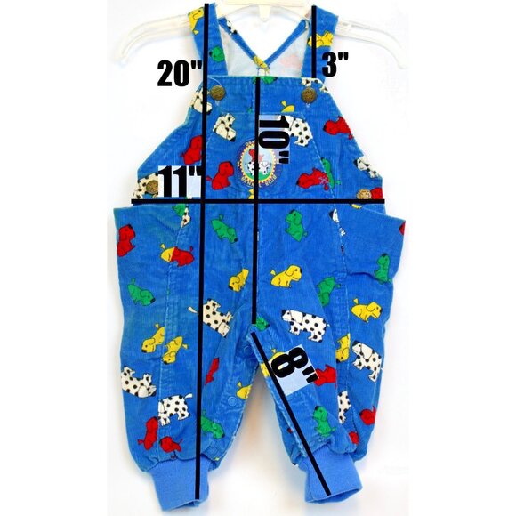VTG Oshkosh Kennel Club Baby Boy 3-6 Mths Corduroy Overalls Romper Dogs Blue USA - Picture 12 of 12